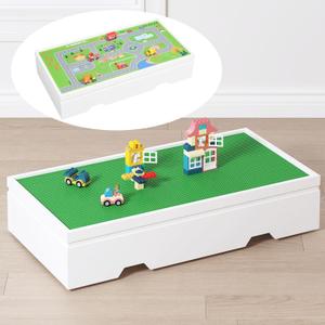 UTEX 3 in 1 Construction Play Table Compatible with Lego, Rolling Kids Activity Train Table with Storage and Wheels, Reversible Top Store Under Beds or Sofas, 31.7 X 16.3 X 7.1 Inches