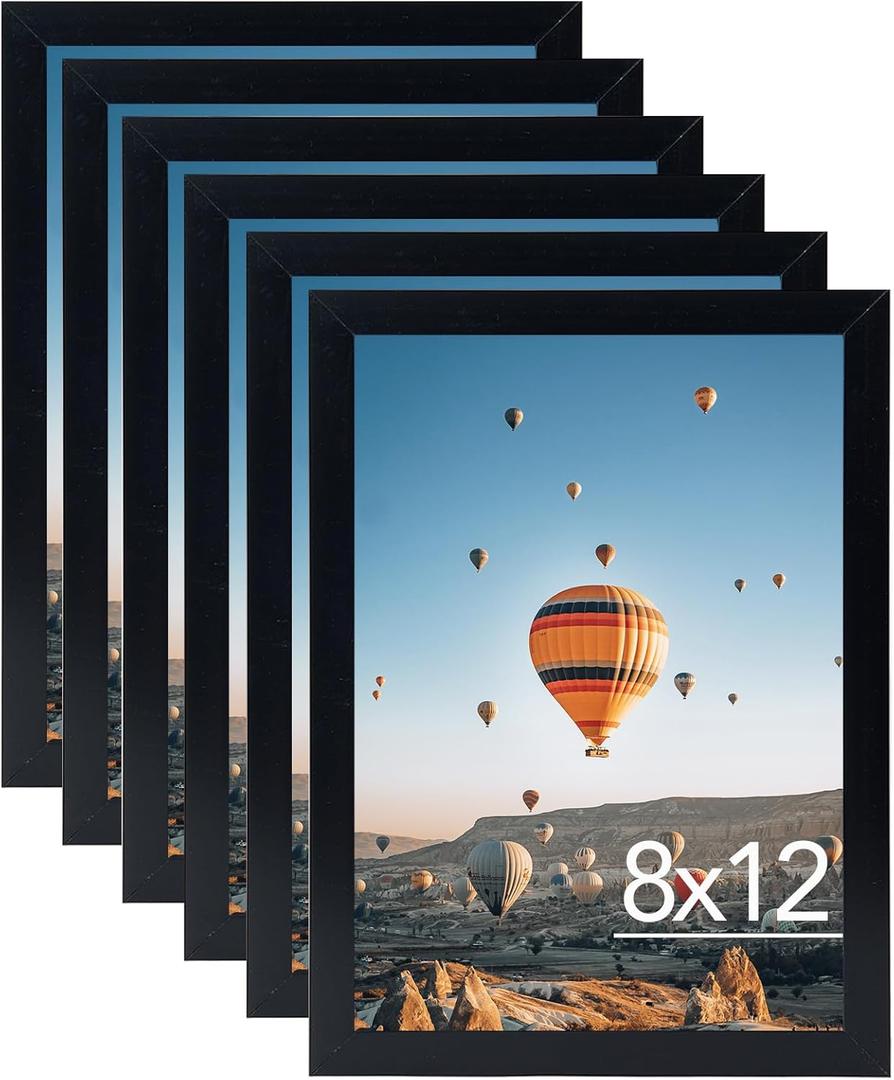 8x12 Picture Frame Set of 6 Black for Wall Hanging or Tabletop- Wall Mounting Horizontally or Vertically, 8 x 12 Wall Gallery Poster Photo Frames for 8 by 12 Photo,6 Pack, Black