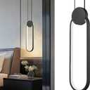 Modern Black LED Pendant Lights Fixtures, 2 Pack Minimalist Design Oval Pendant Lighting for Kitchen Island,Warm White Hanging Light for Bedroom Dining Room Bathroom 8W