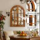 Rustic Wood Windowpane Arch Mirror, 24x36inch Vintage Farmhouse Window Pane Wall Mirror for Living Room, Entryway, or Bedroom Decor,Rustic Brown