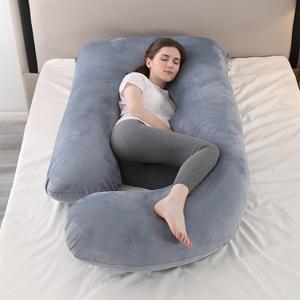 Full Body Pregnancy Pillow - 68Inch U-Shaped Maternity Pillow with Removable Washable Velvet Cover for Back, Legs, HIPS & Belly Support, Improves Sleep for Pregnant Women