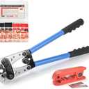 iCrimp Battery Cable Lug Crimping Tool Kit For Copper Lugs Awg 8-1/0,Battery Cable Crimper with Stripper 90pcs Copper Battery Lugs/Heat Shrink Tubes