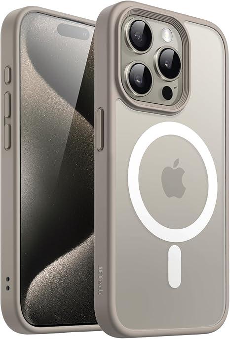 JETech Magnetic Case for iPhone 15 Pro 6.1-Inch Compatible with MagSafe, Translucent Matte Back Slim Shockproof Phone Cover (Natural Titanium)