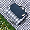 SAMSIER Outdoor Picnic Blankets Waterproof Foldable, Large Beach Blanket Sandproof, Gingham Picnic Mat Cute Washable Portable (Navy Blue, 80"80") (6'8" x 6'8" (Square))