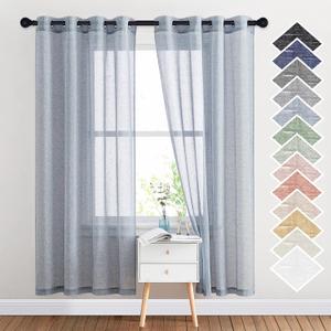 NICETOWN Semi Sheer Linen Blend Window Curtains, Grommet Solid Curtain Privacy with Light Filter Flax Texture Window Treatment Vertical Drape for Bedroom/Living Room, W52 x L72, Sea Mist, 1 Pair
