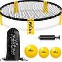 Outdoor Beach Ball Game Includes 3 Balls, Net and Carrying Bag -Roundnet Game Set for Adults, Kids, and Family - Perfect for Beach, Yard, Lawn, Backyard, and Park