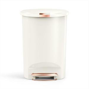 simplehuman 50 Liter / 13 Gallon Hybrid Semi-Round Kitchen Step Trash Can with Secure Slide Lock, Cream Plastic