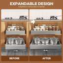 Seinloes 2Pack Expandable Pull Out Cabinet Organizer 21"Deep With Raising Pad for Framed Cabinets, Upgrade 3 Slide Rails Slide Out Drawers,Roll Out Shelves Adhesive,Adjustable Width 12.05"-20.4"Silver