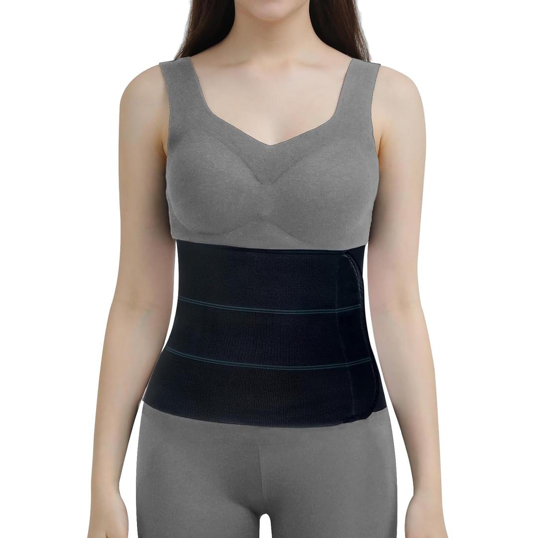 Abdominal Binder Post Surgery Belly Band - Elastic Stomach Wrap Tummy Tuck Compression Belt - Breathable, Soft, Skin-friendly - (30" - 45") 3 Panel - 9" BLACK