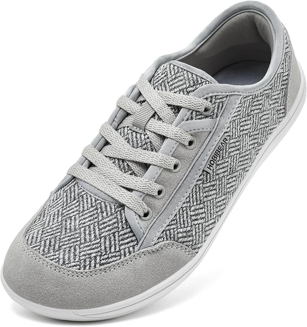 HOBIBEAR Barefoot Shoes for Women Men Zero Drop Sole Wide Toe Box Walking Sneakers (Light Grey)