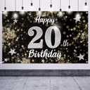 Happy 20th Birthday Decorations,20th Black & Silver Dream Star Large Birthday Banner Backdrop Sign - Cheers to Twenty Years Old Bday Party Decoration.