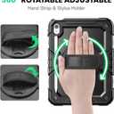 SEYMAC Case for iPad (A16) 11th/10th Generation 2025/2022 (11/10.9), Sturdy Heavy Duty Full-Body Shockproof Protective Case with Screen Protector, Rotating Stand, Hand/Shoulder Strap, Black