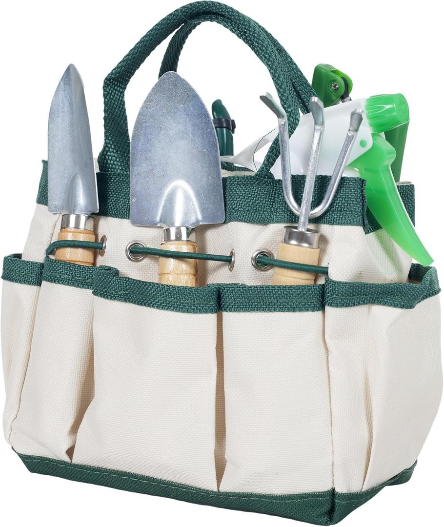 Pure Garden 7 Piece Gardening Tool Set  Mini Planting and Repotting Kit and Carrying Tote Bag Organizer for Succulents, Herbs, and Bonsai Plants