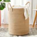 62L Jute Woven Rope Laundry Basket Tall Hamper for Clothe Blanket Toy Organization in Living Room Luanry Room Bedroom Storage Basket for Baby Nursery Kids Large