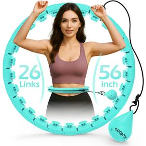 JLoibao Weighted Hula Circle with 26/32 Links(56-66 Inch) for Adults Weight Loss, Infinity Fitness Hoop Plus Size, for Women Smart Exercise Equipment (Cyan)