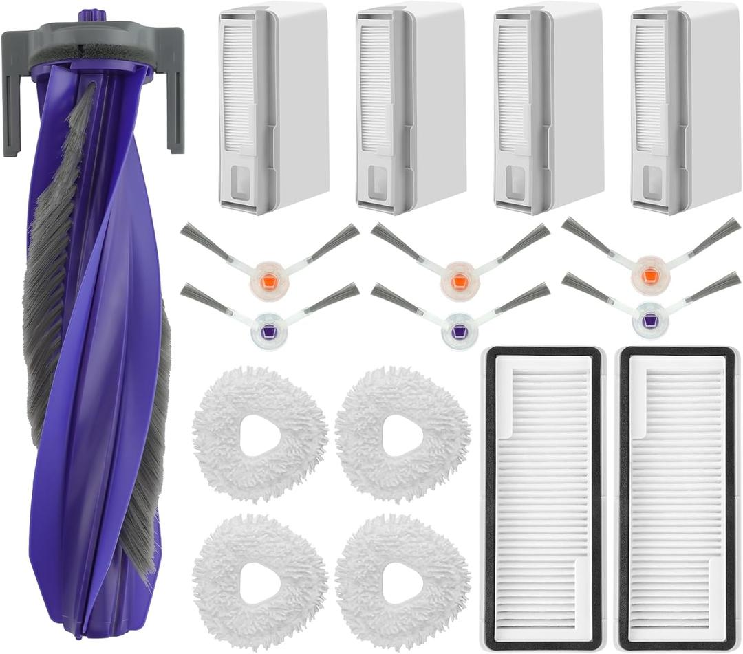 VIEWALL 17 Pack Replacement Accessories Kit Compatible with Narwal Freo X Ultra Robot Vacuum Cleaner, Including 1 Main Roller Brush, 2 Hepa Filters, 4 Mop Pads, 4 Dust Bags, and 6 Side Brushes