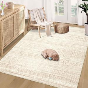 Moroccan Area Rug - 4x6 Washable Boho Geometric Non-Slip Entryway, Neutral Farmhouse Soft Throw for Entrance Hallway, Bedroom, Kitchen, Nursery (Ivory Beige) (4'x6')
