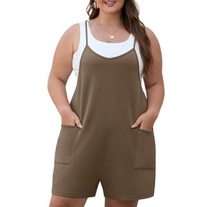 OLRIK Womens 2025 Summer Plus Size Romper Adjustable Spaghetti Strap Jumpsuits With Pockets Sleeveless Casual Overall Shorts M