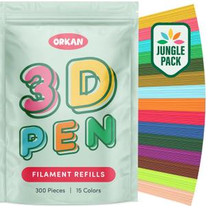 300 x ORKAN 3D Pen Filament Refills | Only Compatible with The 3Doodler Start+ | 15 Jungle Colors | 6" x 2.5mm PCL Eco-Filament Strands | Safe for Kids | Only for 3Doodler Start+ 3D Pen