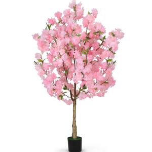 OUSHENG 2 Pack Artificial Cherry Blossom Tree, Fake Plants Indoor Decor, Faux Pink Sakura Flowers for Living Room Home House Entryway Bedroom Office Inside Decorations, 4FT