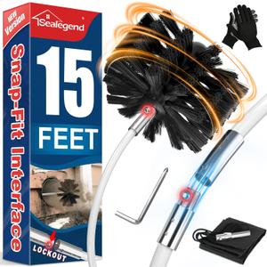 Sealegend 15 Feet Dryer Vent Cleaner Kit/Lint Remover/Upgraded Flexible Quick-Snap Brush with Drill Attachment/Fireplace Chimney Brushes for Easy to Clean/Cleaning Tool Use with or Without Power Drill