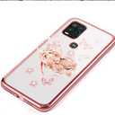 Compatible with Moto G Stylus 5g Case Clear Cute Soft Ring Stand Girls Women Shockproof Fall Protection Cover Glitter Diamond Electroplate Floral Butterfly Pattern Case for G Stylus 5g (Rose Gold)
