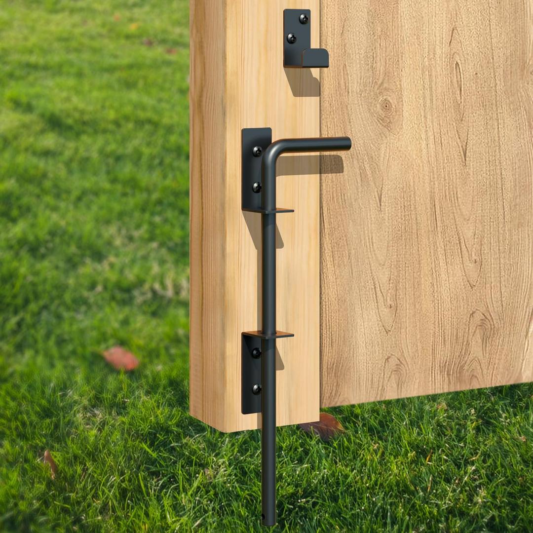 12" Cane Bolt Gate Drop Rod Heavy Duty Gate Hardware, Gate Ground Latch for Wood Metal Vinyl Gates Doors Stopper for Gate Ground, Wrought Iron Gate Latches, Black Finish-1 Pack