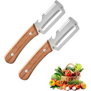 3 in 1 Multi Functional Vegetable Peeler,Stainless Steel Kitchen Tool with Wooden Handle, Fruit Peeler, Julienne Slicer & Bottle Opener for Potato, Apple, Carrot (2)