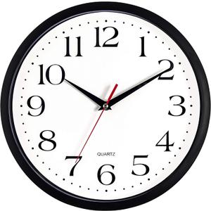 Bernhard Products Black Wall Clock Silent Non Ticking, 12 Inch Quality Quartz Battery Operated Round Easy to Read Home/Office/Kitchen/Classroom/School Clock Sweep Movement, Blac