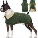 Kuoser Dog Winter Coat Waterproof Dog Snow Jacket, Warm Fleece Lined Pet Turtleneck Snowsuit Puppy Cold Weather Coats with Harness Hole, Adjustable Winter Vest for Medium Large Dogs, Green, L (Large (Chest: 52 - 62CM / 20.47" - 24.4"))