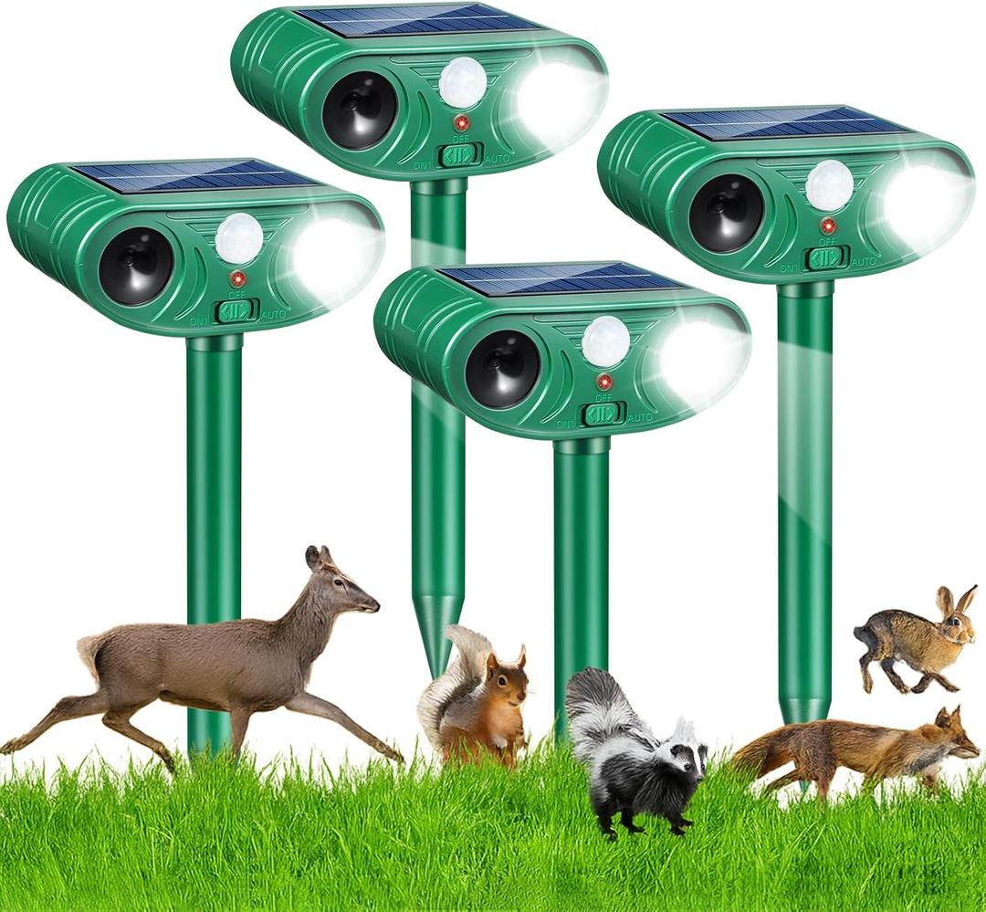 2026 Sonic Fortress Pro Deer Repellent Devices, Racoon Repellent Outdoor Squirrel Fortress Pro Animal Repeller IP65 Cat Deterrent with Motion Sensor&Flash Light to Scare Dog Out of Garden Yard(4Pack)