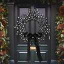 13 Inch Black Christmas Wreath Berry Black Silver Christmas Decoration with Large Bow Party Front Door Decorative Shatterproof Hanging Xmas Decors