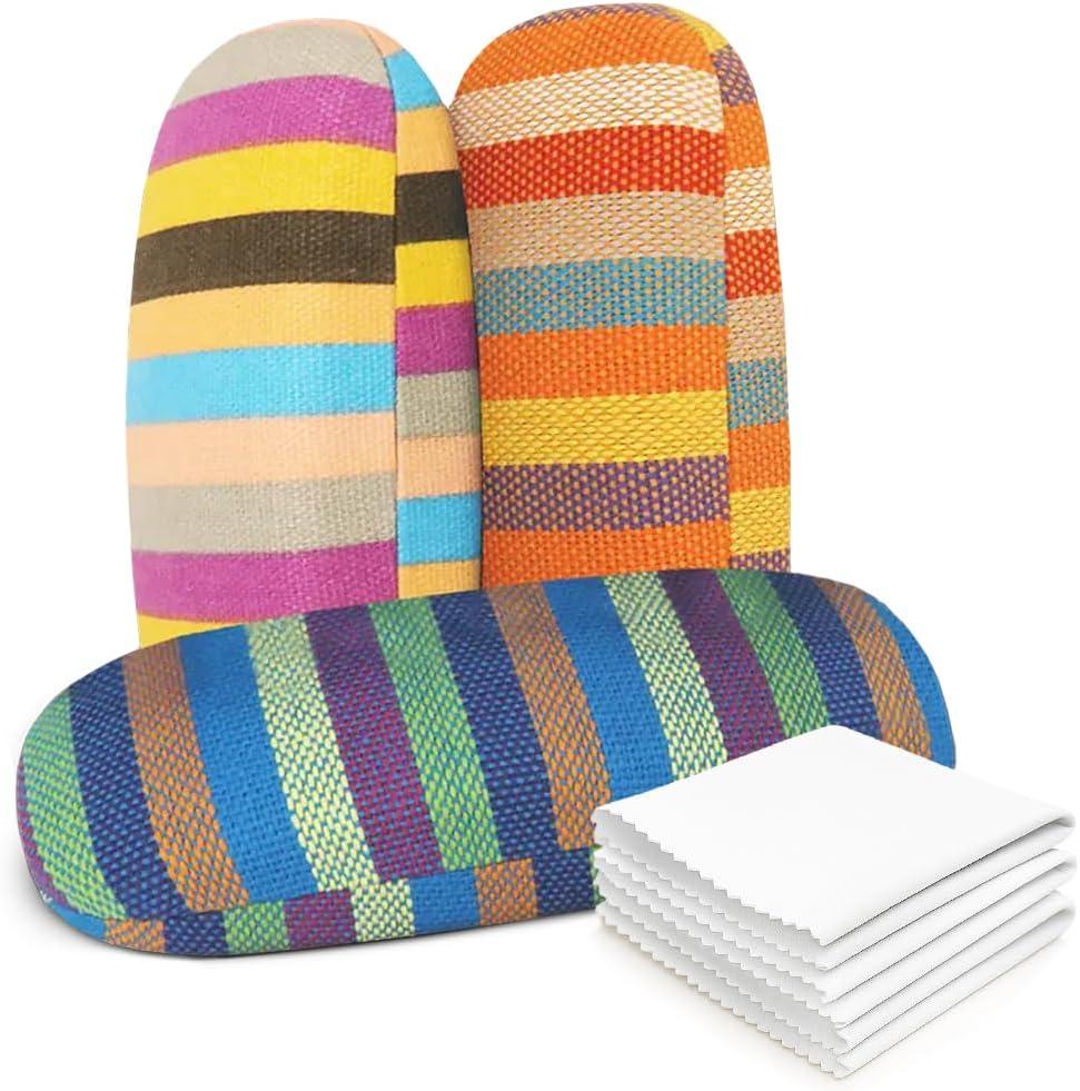 Hard Shell Glasses Case  Eco-Friendly Eyeglass Holder with Microfiber Cleaning Cloth  Durable Eyeglasses Case (Medium, 3pcs - Orange, Aqua, Purple)