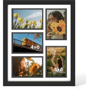 iRahmen 4x6 Collage Picture Frames,Fits Five 4x6,Wood Tempered Glass Black, Five 4X6 in