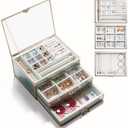 CoralHouse Large jewelry boxes & organizers,3-Layer Glass Jewelry Organizer with Velvet Lining and Copper Handles - for Rings, Earrings, Necklaces, Bracelets, and Watches.