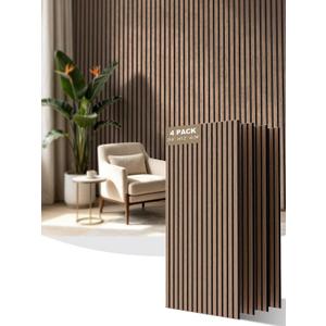 AKUMAX Waterproof Wood Slat Acoustic Wall Panels, 4 Pack, Walnut