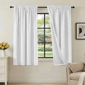 H.VERSAILTEX Linen Look 100% Blackout Curtains 54 Inches Long for Bedroom Full Light Blocking Rod Pocket Linen Textured Thick Window Curtain Drapes with White Backing, Pure White, 2 Panels