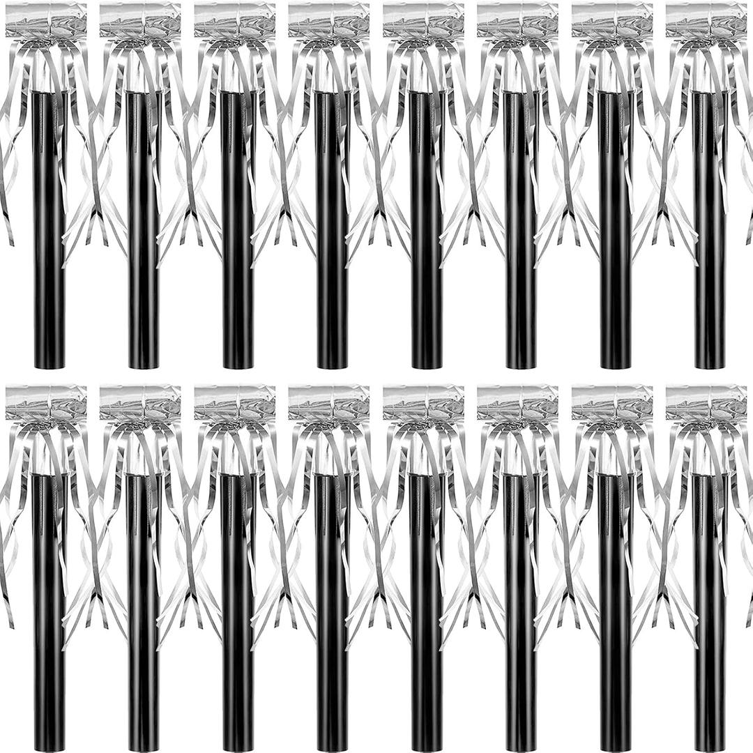 Skylety 18 Pcs Party Blower Noisemakers Party Squawkers Blowouts Whistles Fringed Noise Maker Musical Blowouts for Graduation Birthday Supplies (Black and Silver)