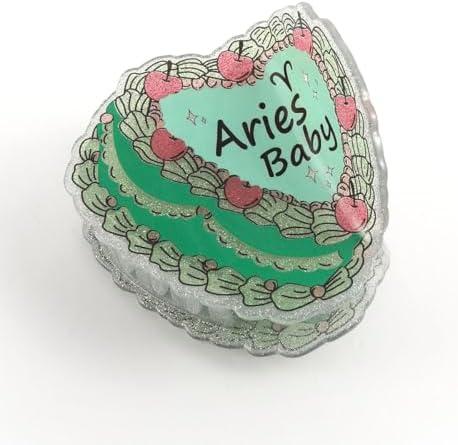 Decorative Aries Baby Hair Claw, Green and Pink Design with Cherry Accents Birthday Prentent 2 Packs