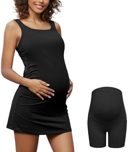 Bhome Maternity Golf Dress Summer with Shorts and Built in Bra for Women M