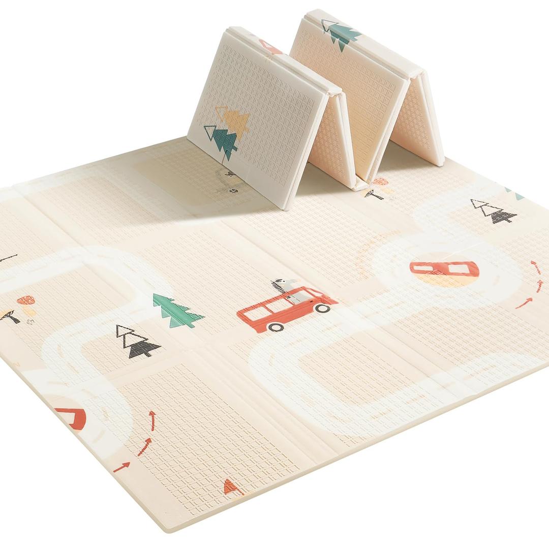 Baby Play Mat 47x47 Foldable Baby Play Mat for Playpen 50x50 Playpen Mat Reversible Foam Play Mat for Baby to Play on Floor 0.4" Crawling Baby Girl Play Mat for 50x50 Playpen(47 * 47 * 0.4) (City&Bus)