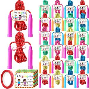 24 Set End of Year Student Gifts for Student from Teacher 7.8 ft Rainbow Adjustable Jump Rope Bulk with 24 Inspirational Cards Graduation Skipping Ropes for Outdoor School Exchange Party Supplies