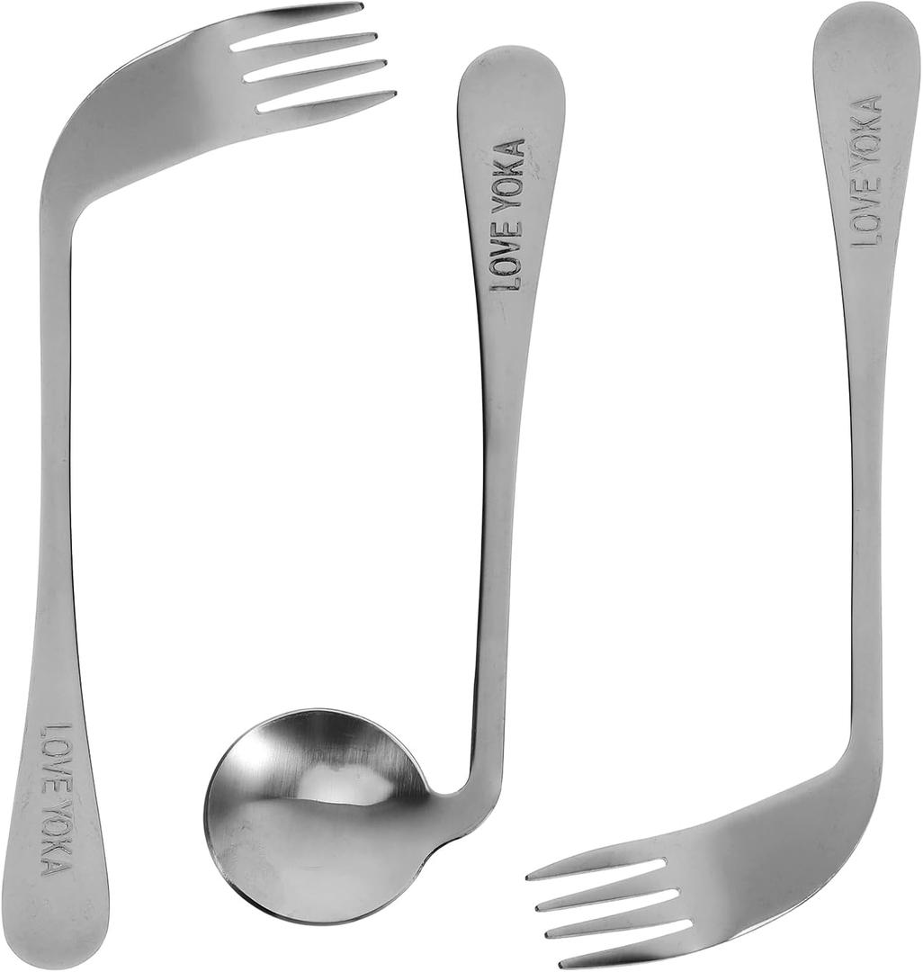 Left Handed Adaptive Utensils Set Stainless Steel Angled Fork and Spoon Easy Hold Offset Spoon Easy Offset Spork for Limited or Weak Grasp Elderly