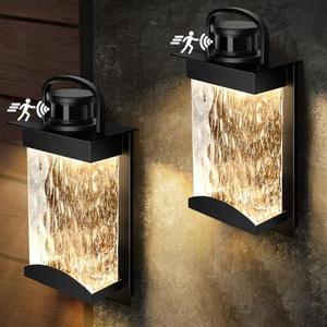 Lamomo Motion Sensor Outdoor Lights, 2 Packs LED Integrated Porch Lights, 1200 Lumen Dusk to Dawn Outdoor Wall, Waterproof Anti-Rust Exterior Light Fixture, 13W, Modern, Black, Energy Saving