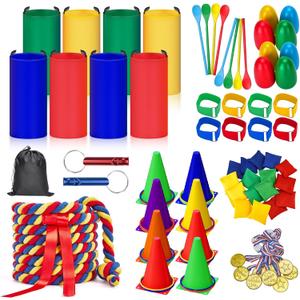 Redllo 87 Pcs Carnival Outdoor Games Potato Sack Race Bags for Kids Adults Bean Bags Ring Toss 3 Legged Relay Race Tug of War Rope Backyard for Birthday Party Field Day Family Christian Church Games