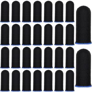 30 Pcs Gaming Finger Sleeves Light Fiber Thumb Protector Breathable Smooth Feel Protector Wrap Durable Anti Sweat Extremely Thin Support Covers for Devices Touchscreen Game Play (Black)
