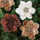 Mindsoft 20pcs Christmas Magnolia Flowers Velvet Poinsettia Artificial Flowers Glitter Christmas Tree Ornaments 6.4" for Xmas New Year Wedding Party Holiday Decoration(Beige, Light Brown, Dark Brown)