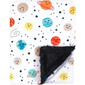 Hudson Baby Unisex Baby Plush Blanket with Furry Binding and Back, Happy Planets, One Size