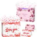 3 x Linelglobal Large Valentine Gift Bag with Wrapping Paper for Women Men, Anniversary Bag 12.6" Heart Love 2 Pack