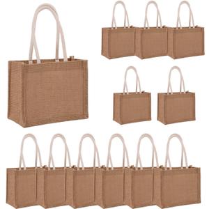 12 Pcs Mini Burlap Tote Bags Reusable Jute Bag Blank Canvas Gifts Bags with Handles for Shopping Wedding Beach DIY